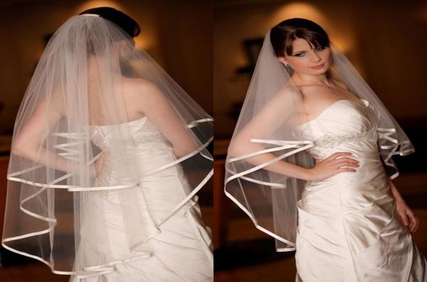 

selling in stock two layers white ivory wedding bridal veils with sparkling ribbon edge tulle romantic veil wedding accessorie3861495, Black