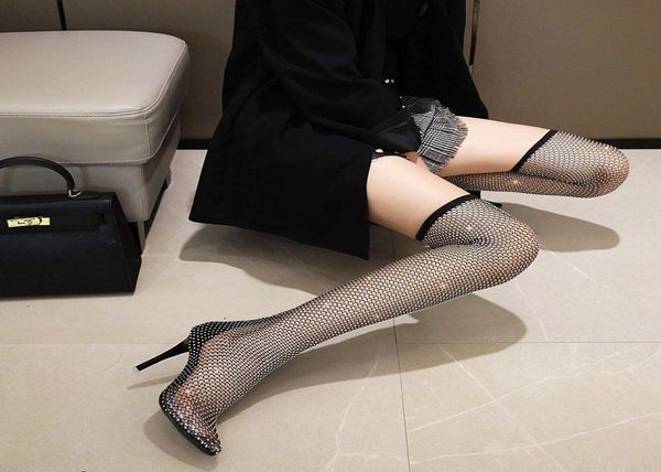 

sandals summer highheeled ladies nightclub net socks shoes for women6842217, Black