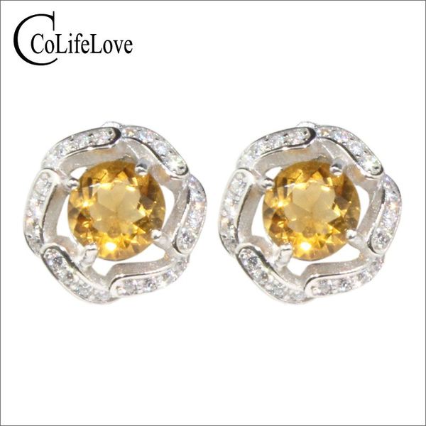 

stud vvs grade citrine stud earrings 6 mm natural citrine silver earrings for party 925 sterling silver citrine wedding jewelry, Golden;silver
