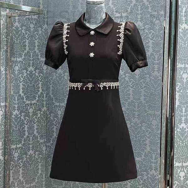 

basic & casual dresses designer short sleeve dress frentemperament black heavy industry diamond inlaid light luxury skirt waist summer new s, Black;gray