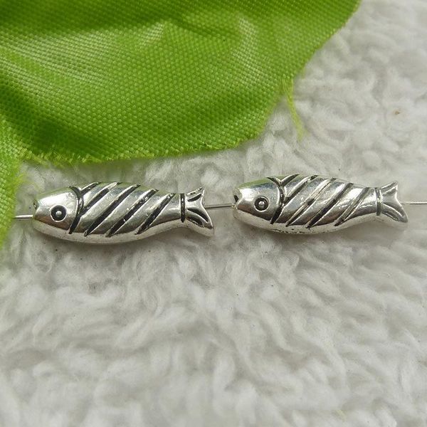 

polish 192 pieces antique silver fish spacers 19x7x4mm #4486, Blue