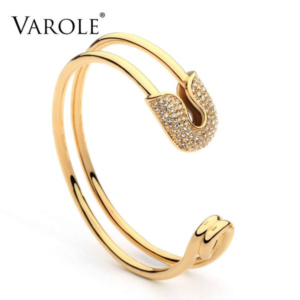 

bangle varole unique paper clip gold color cuff bracelet shining crystal bangle bracelet for women bracelets bangles pulseiras, Black