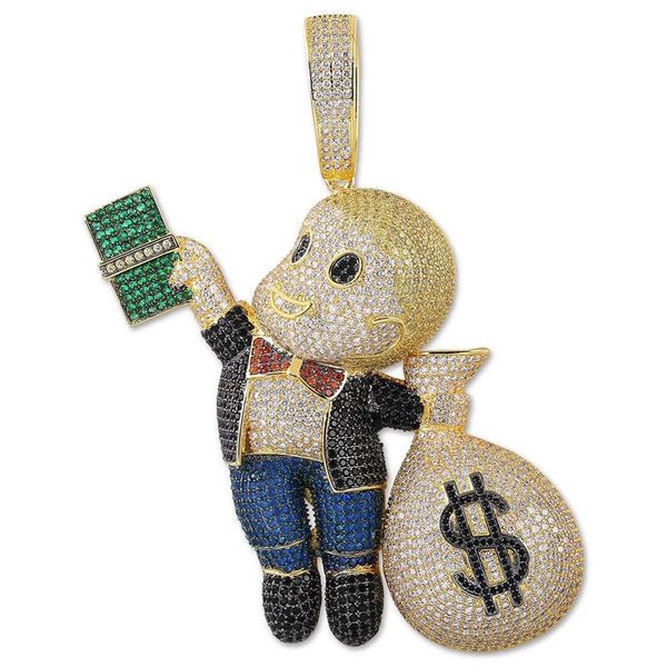 

necklaces rillz dollar gangster kid pendant necklace men iced out cz chain hip hop/punk gold silver color charm necklace jewelry gifts