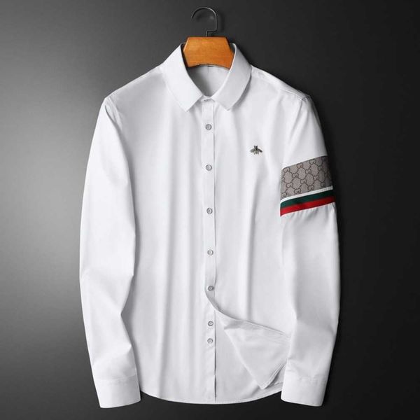 

2023 autumn and winter new business casual long sleeve plus size fashion embroidery for men's shirts trend{category}, White;black