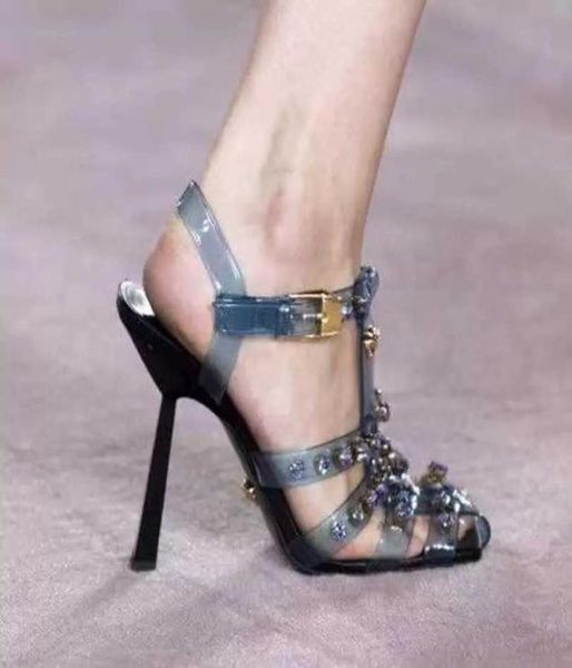 

2022 t model catwalk new buckle nightlub rhinestone highheeled sandals women039s shoes prom shoes5497209, Black