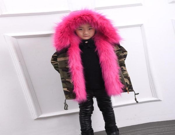 

girls camouflage coat winter children faux fur collar hooded long sleeve princess outwear kids faux fur thicken warm windbreaker a7024554, Blue;gray