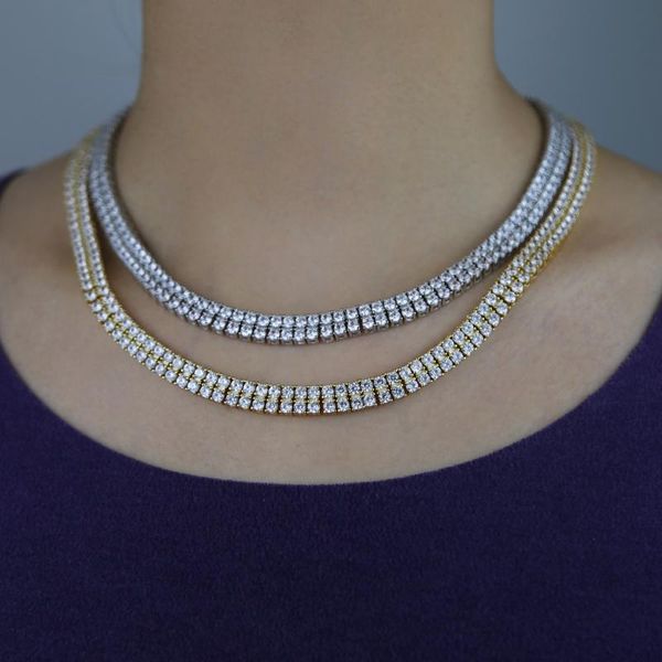 

necklaces classic double row 3mm cz tennis chain necklace for women iced out bling cubic zirconia trendy geometric choker jewelry 16" 1, Silver