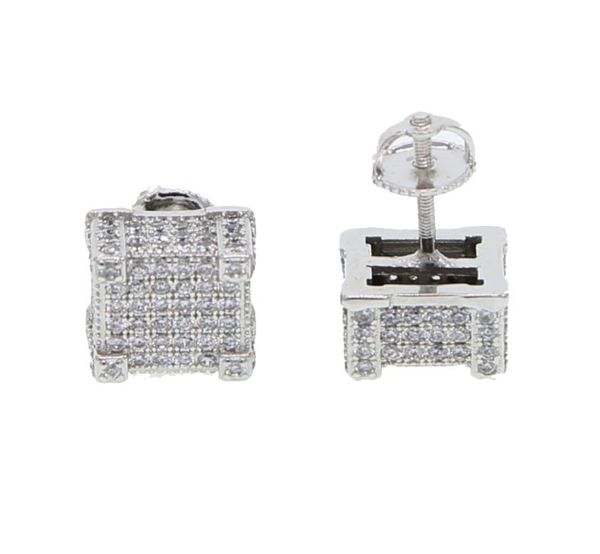

hip hop mens gold screw earring with cz mirco paved square shape iced out stud earrings3256688, Golden;silver