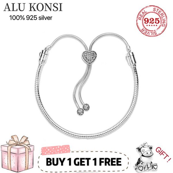 

bangle fit original luxury real 925 sterling silver pan bracelet love heart snake chain charm bangle for women diy jewelry, Black