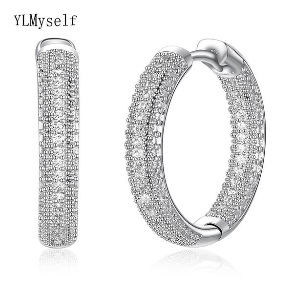 

huggie silver plated hoop earrings whtie cz jewelry classic jewellery fast shipping round women earring, Golden;silver