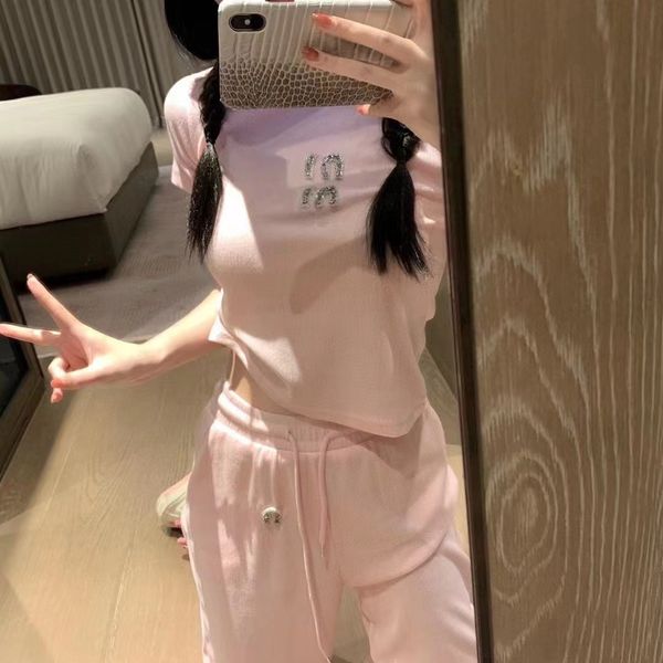 

designer fashion women's rhinestone letter t-shirt sweet lapel spring and summer pullover short suit top, White