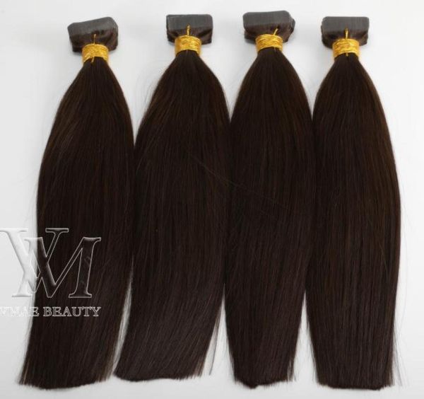 

brazilian vmae dark brown 2 20 to 26 inch double drawn straight virgin hair human hair extension tape in9998505, Black