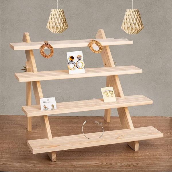 

boxes boho natural wood jewelry organizer earrings ring diy jewelry display stand storage holder box wooden base store decor gifts, Black;white