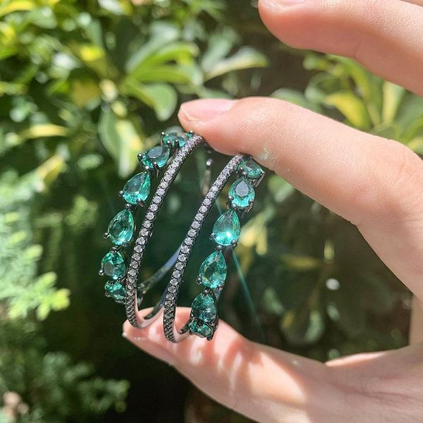 

huggie funmode promotion classic water drop green blue cubic zircon women hoop earrings black gun plated hoop earring brincos fe68, Golden;silver