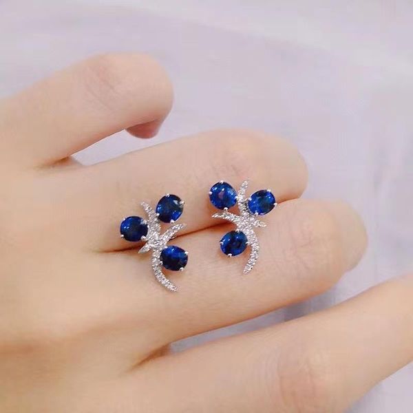 

stud fine jewelry natural sapphire 925 sterling silver classic girl earrings new ear studs support test selling, Golden;silver