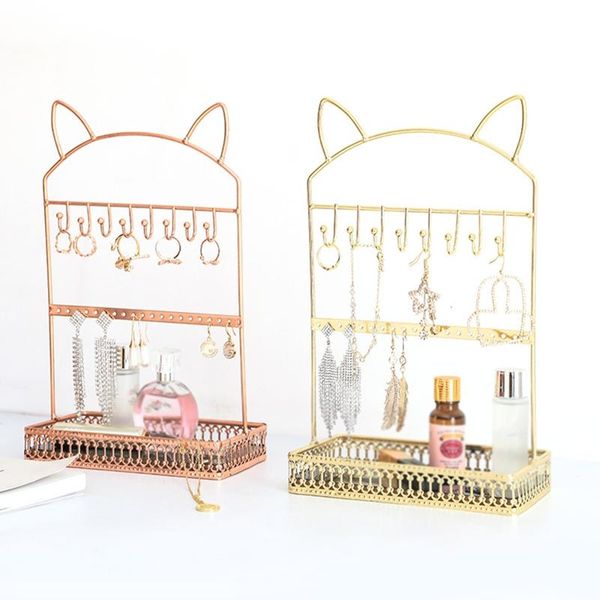 

boxes storage organizer box for earring necklace bracelet large capacity jewelry hanger tableiron jewelry display shelf dropship, Black;white