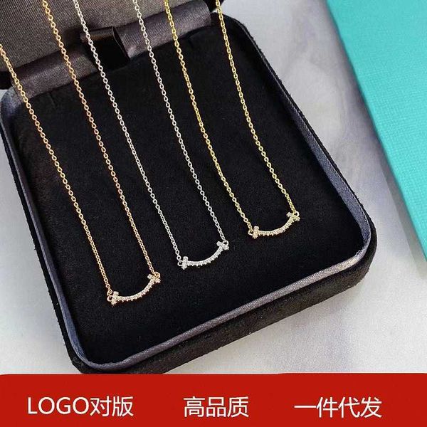 

high-quality s925 silver mini smiling face necklace 18k rose gold full diamond collar chain valentiffayne's day gift, Golden;silver