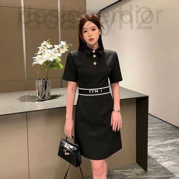 

basic & casual dresses designer designer 2023 new classic waist tucked lapel short-sleeved fashion vintage full print f letter slim jacquard, Black;gray