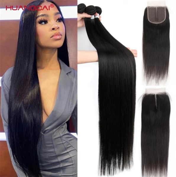 

36 38 40 inch long straight bundles with closure human hair brazilian hair weave straight extension with 5x5x1 closure for women 28769483, Black;brown