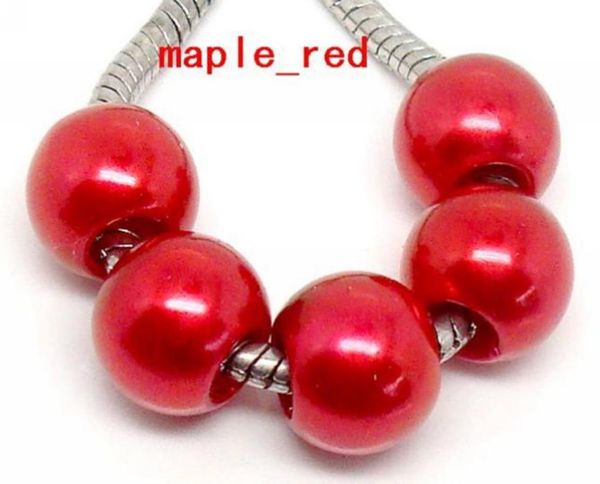 

100 pcs red shiny imitation pearl european big hole beads fit european bracelet and necklace low 2784143, Black