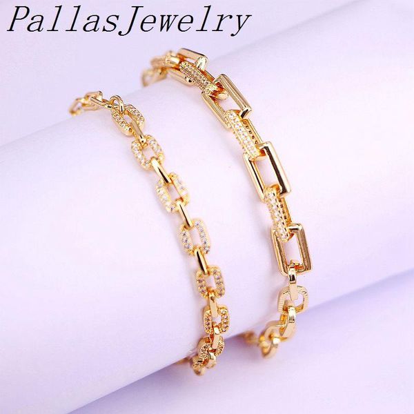 

bangle 6pcs fashion clear cz micro pave geometric bracelet gold color chain bracelets for man women gift, Black