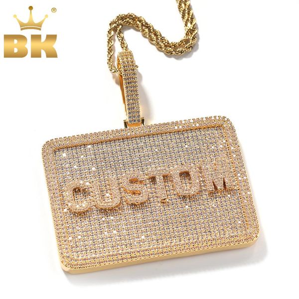 

necklaces the bling king 2 sizes square card custom letters numbers pendant necklace solid back paved cubic zircon hiphop jewelry, Silver