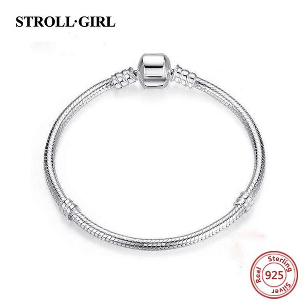 

bangle strollgirl 925 sterling silver original charms bracelet bangle luxury fashion diy jewelry making for women new arrival, Black