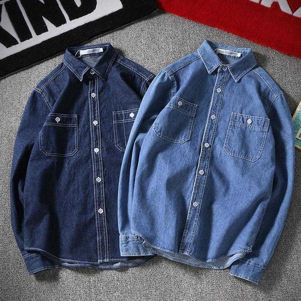 

denim shirt spring/summer long sleeved men's casual coat sun protection suit youth oversized{category}, White;black