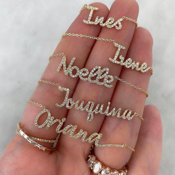 

necklaces custom crystal name necklace gold cubic zirconia nameplate choker for women stainless steel necklaces jewelry gift, Silver