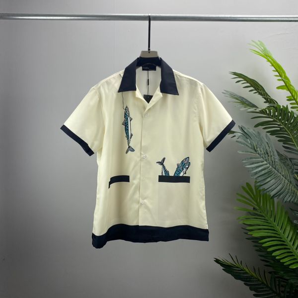

men's designer shirt summer short sleeve casual button up shirt printed bowling shirt beach style breathable t-shirt clothing #105, White;black