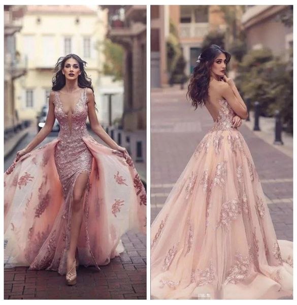 

2019 sheer arabic mermaid prom dresses sheer lace appliques with capes long prom party split gowns with detachable tra6242240, Black