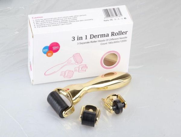 

3 in 1 derma roller 180 600 1200 needles stainless microneedle therapy dermaroller replacement needle head9758901