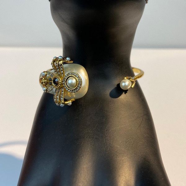 

bangle luxury brand fashion decadent aesthetics skull spider pearl bangle vintage gold color cuff bracelet punk jewelry for women gift, Black