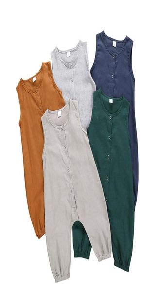 

newborn baby striped jumpsuit 5 colors solid baby romper baby infant boy casual clothes toddler sleeveless button onesies 0606096832108, Blue