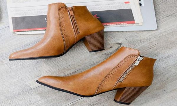 

covoyyar 2019 retro vintage block heel ankle boots side zipper high heels women shoes big sizes 3543 wbs1010 y2001148073279, Black