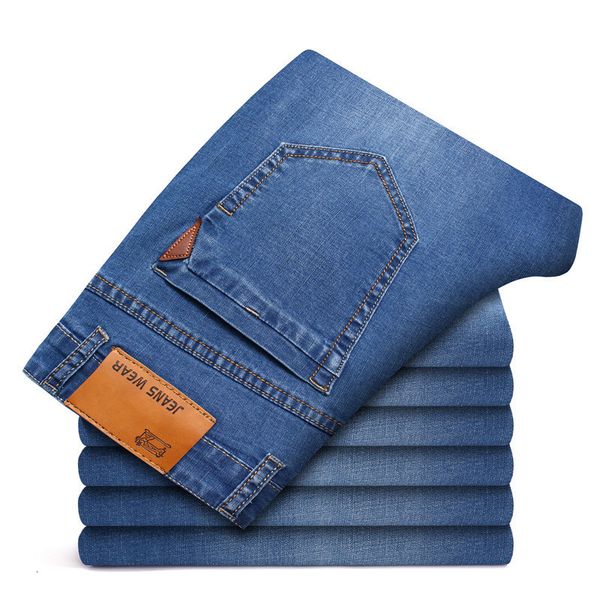 

men's jeans classic style men brand jeans business casual stretch slim denim pants light blue black trousers male 230519