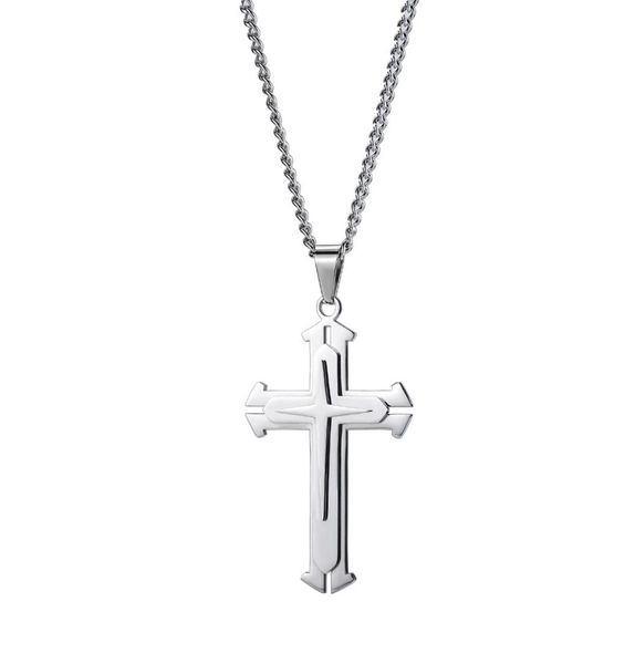 

fashion men cross pendant necklace hip hop jewelry silver black stainless steel 60cm long link chain punk designer necklaces for m5778059