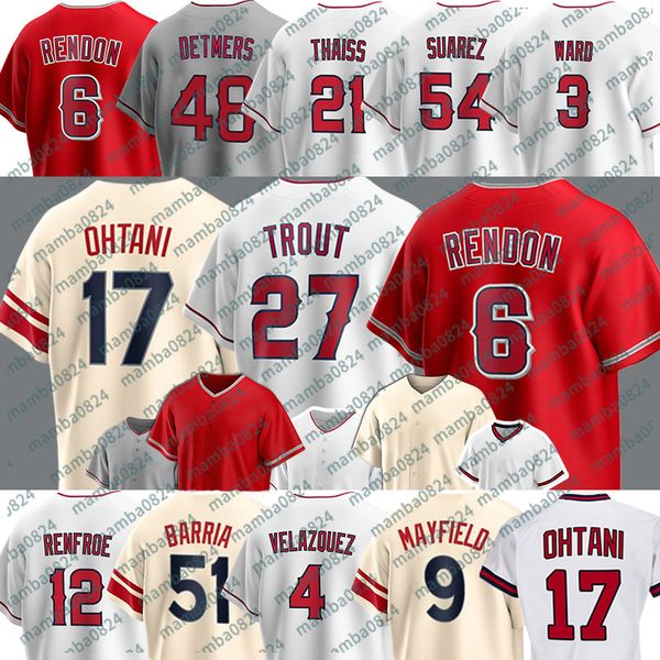 

ang mike trout shohei ohtani baseball jerseys anthony rendon reid detmers matt thaiss jose suarez andrew velazquez aaron loup, Blue;black