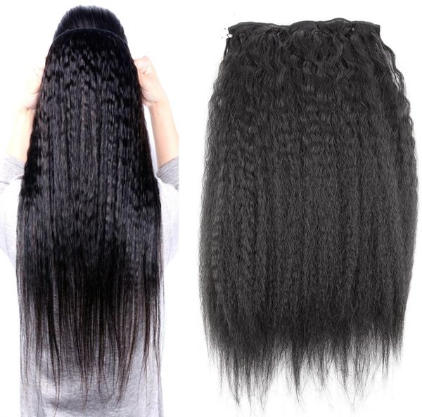 

clip in human hair extensions natural brazilian remy hair kinky straight clipins 10pcs 100g coarse yaki clip in human hair extens4271192, Black;brown