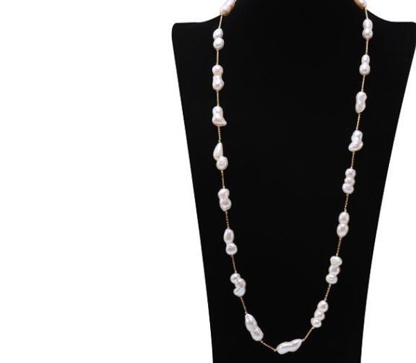 

necklaces 90cm 35'' 20mm white double bead baroque pearl necklace natural freshwater pearl woman jewelry gift, Silver