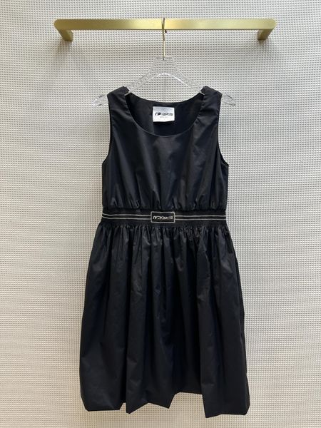 

2023 designer dress robe pure cotton simple fashion u-neck letter embroidery elastic waist sleeveless a-line dress, Black;gray