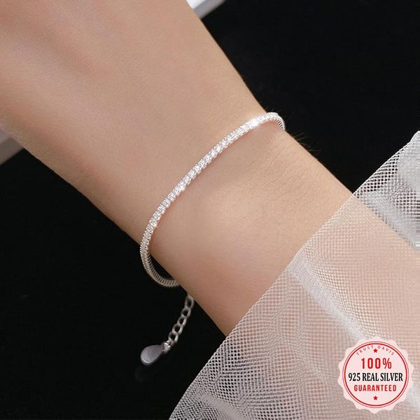 

bangle trustdavis luxury real 925 sterling silver fashion simple dazzling cz chain bracelets for women wedding fine s925 jewelry da1715, Black