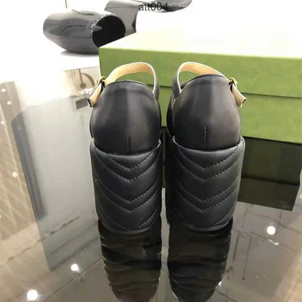 

luxury designer mary jane shoes womens summer thick heels sandals leather one-line buckle waterproof platform thickf soled shoe retro fashio, Black