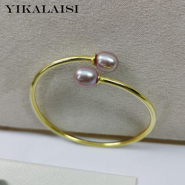 

bangle yikalaisi 925 sterling silver jewelry for women elastic bracelet natural freshwater pearl adjustable size silver gold color, Black