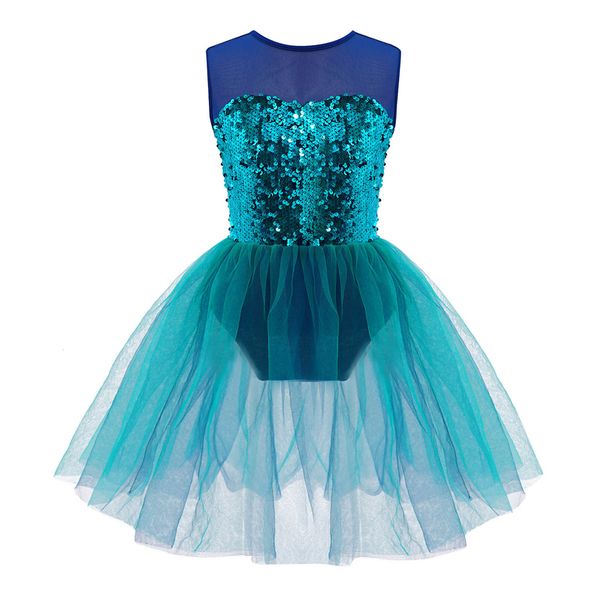 

girl's dresses kid girls shiny sequins ballet tutu dress sleeveless gymnastics workout dancewear leotard for mermaid costumes stage per, Red;yellow