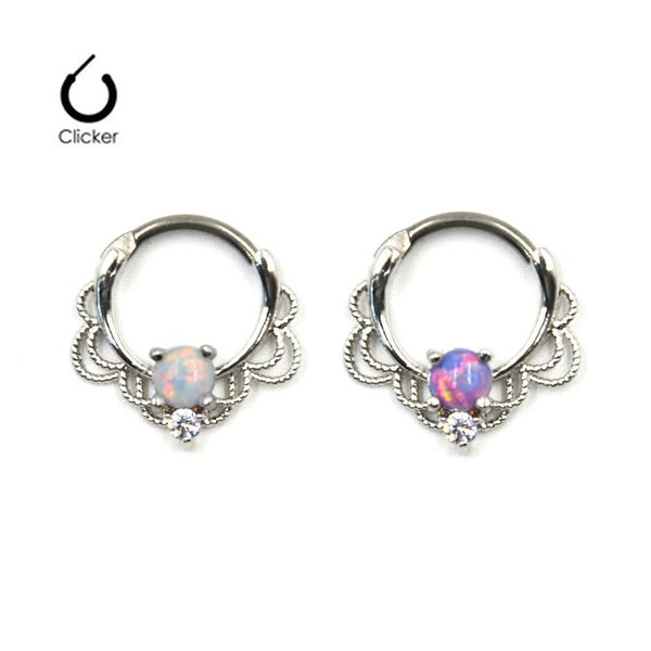 

huggie 10pc titanium shaft hinged nose piercing ring studs opal zircon septum clicker earring charming daith body jewelry wholesale, Golden;silver