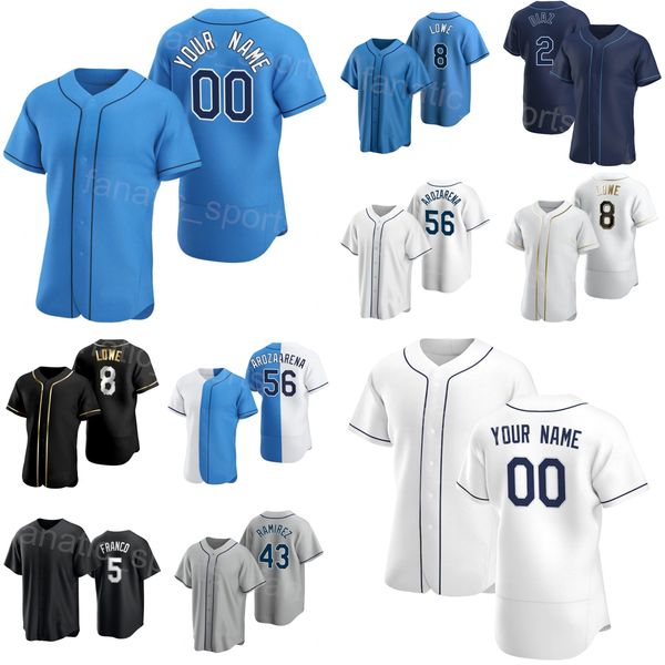 

custom baseball 56 randy arozarena jersey 2 yandy diaz 17 isaac paredes 8 brandon lowe 43 harold ramirez 5 wander franco stitch black blue w, Blue;black