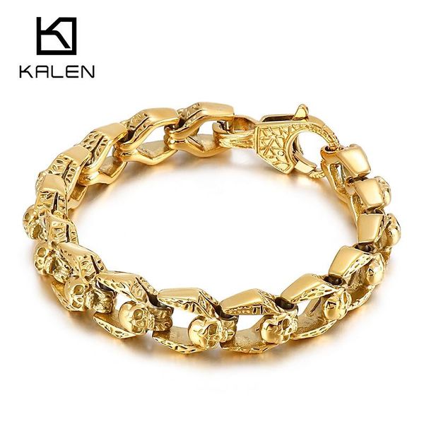 

bangle kalen 13mm gold black skull combination bracelet stainless steel men's bracelet jewelry