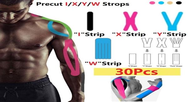 

30pcsset kinesiology tape precut xyi w strips sports muscle tape bandage care kinesiology first aid tape muscle injury supp1344906, Black;gray