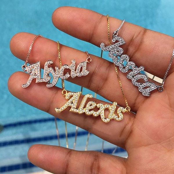 

necklaces new hip hop custom name necklace personality gold choker crystal pendant letter zircon letter necklace for women gift box chain, Silver